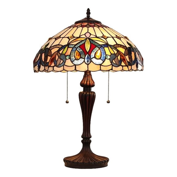 Pemberly Row Victorian 2-Light Glass/Metal Table Lamp in Dark Bronze