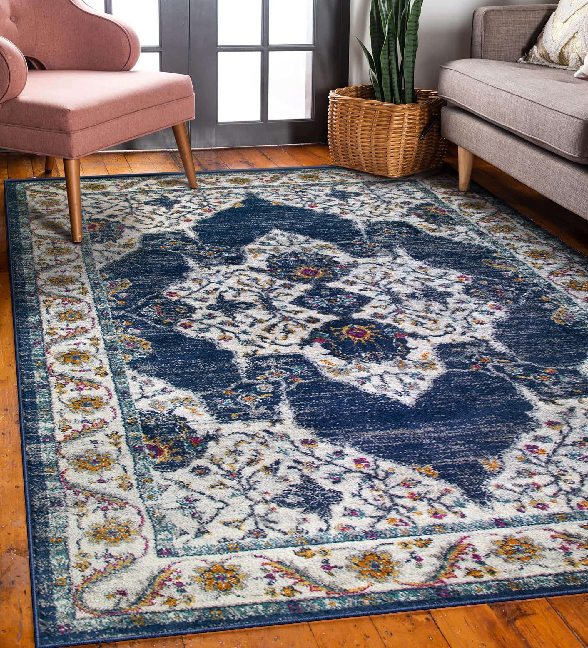Pemberly Row Vintage Multicolor Medallion Boho Chic Faded Area Rug 7'10 ...