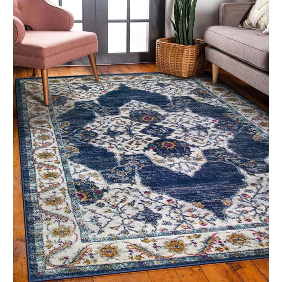 Pemberly Row Vintage Multicolor Medallion Boho Chic Faded Area Rug 7'10" x 10'