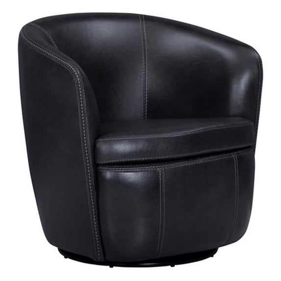 Pemberly Row Vintage Onyx Genuine Italian Leather Swivel Club Chair