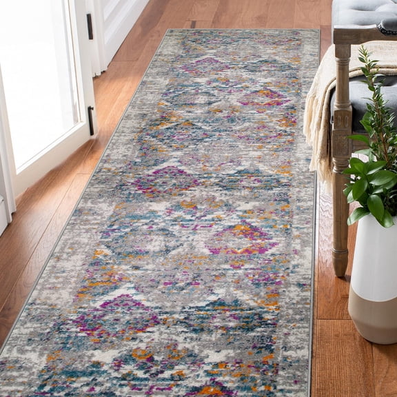 Pemberly Row Vintage Patchwork Boho Chic Faded Area Rug Runner 2'2" x 10'