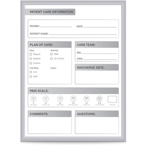 Pemberly Row Vinyl 2' x 3' Hospital Patient Room Magnetic Whiteboard in Gray
