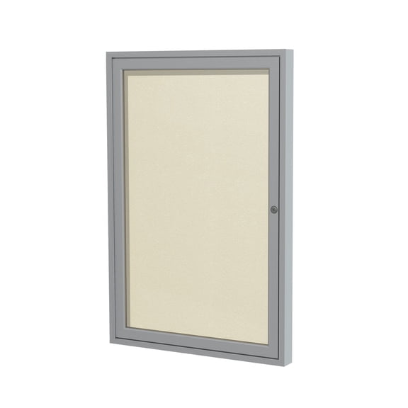 Pemberly Row Vinyl 24" x 18" 1 Door Enclosed Bulletin Board in Ivory