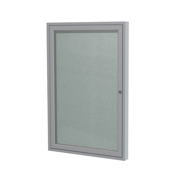 Pemberly Row Vinyl 24" x 18" 1 Door Enclosed Bulletin Board in Silver
