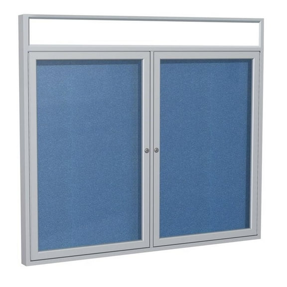 Pemberly Row Vinyl 36" x 48" 2 Door Enclosed Bulletin Board in Ocean Blue