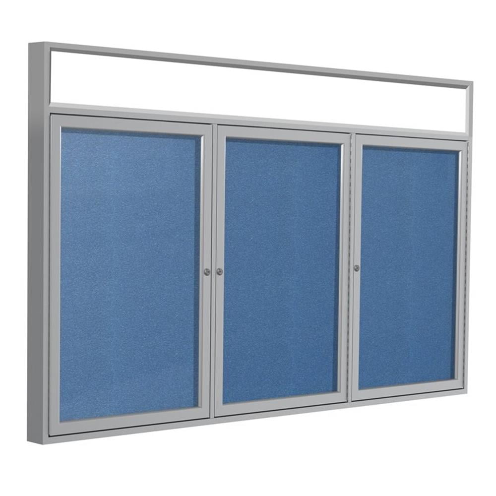 Pemberly Row Vinyl 36" x 72" 3 Door Enclosed Bulletin Board in Ocean Blue