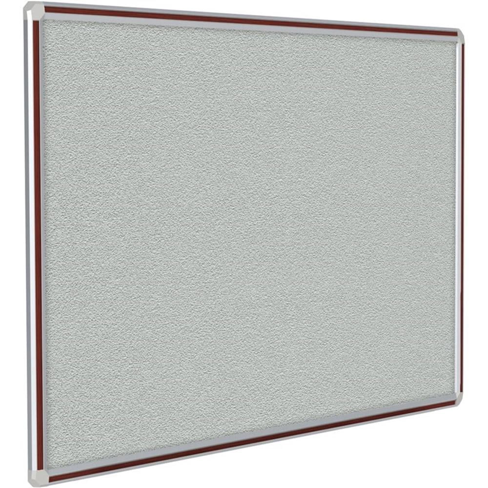 Pemberly Row Vinyl 4' x 6' Bulletin Board with Mahogany Trim in Gray
