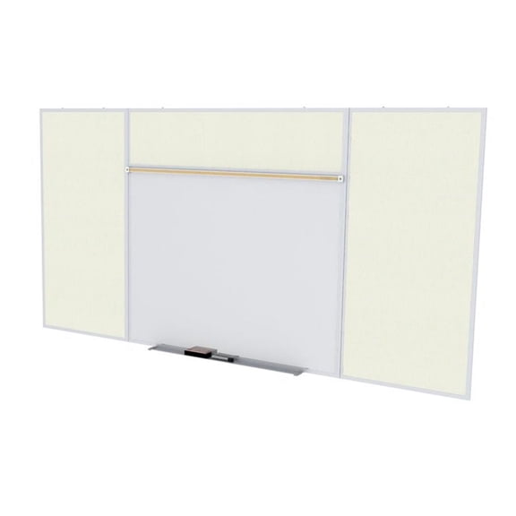 Pemberly Row Vinyl 4' x 8' Bulletin & Magnetic Whiteboard Set-E in Ivory
