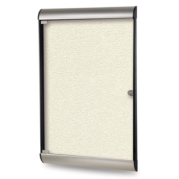Pemberly Row Vinyl 42"x28" 1 Door Bulletin Board with Satin Frame in Ivory