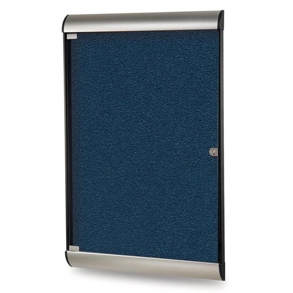 Pemberly Row Vinyl 42"x28" 1 Door Bulletin Board with Satin Frame in Navy