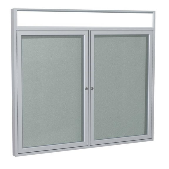 Pemberly Row Vinyl 48" x 60" 2 Door Enclosed Bulletin Board in Silver