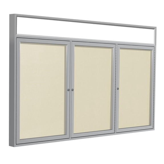 Pemberly Row Vinyl 48" x 72" 3 Door Enclosed Bulletin Board in Ivory