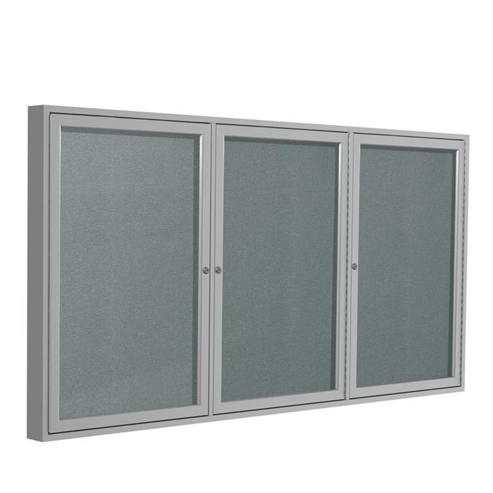 Pemberly Row Vinyl 48" x 72" 3 Door Enclosed Bulletin Board in Stone