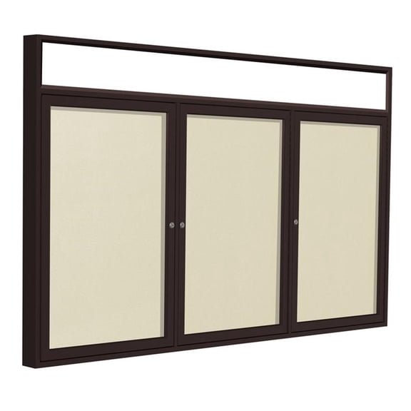 Pemberly Row Vinyl 48" x 96" 3 Door Enclosed Bulletin Board in Ivory