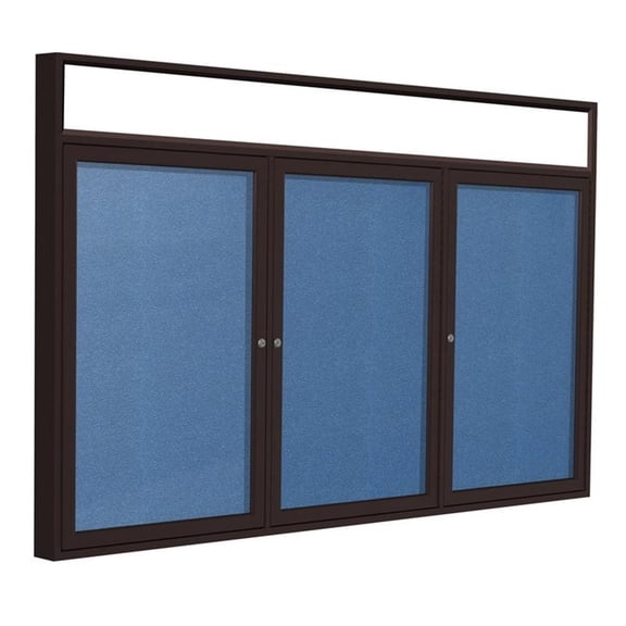 Pemberly Row Vinyl 48" x 96" 3 Door Enclosed Bulletin Board in Ocean Blue