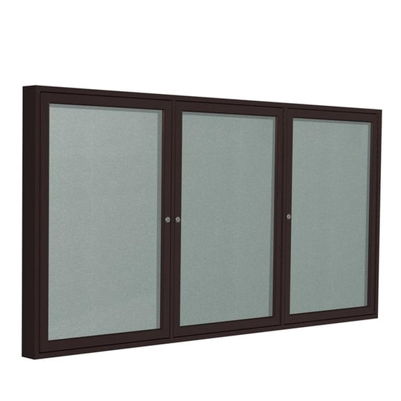 Pemberly Row Vinyl 48" x 96" 3 Door Enclosed Bulletin Board in Silver