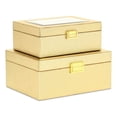 thumbnail image 1 of Pemberly Row Vinyl Woven Pattern Mirrored Box Set of 2 in Gold, 1 of 10