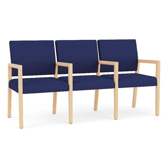 Pemberly Row Waiting Reception 3 Seat Tandem Seating Wood Frame in Blue