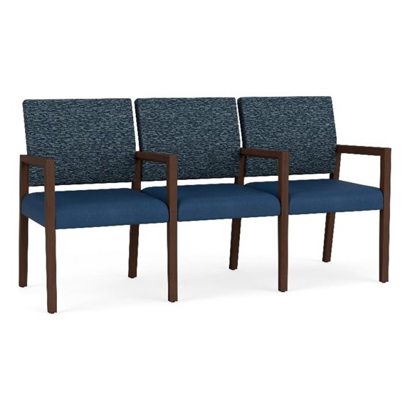 Pemberly Row Waiting Reception 3 Seat Tandem Seating Wood Frame in Blue