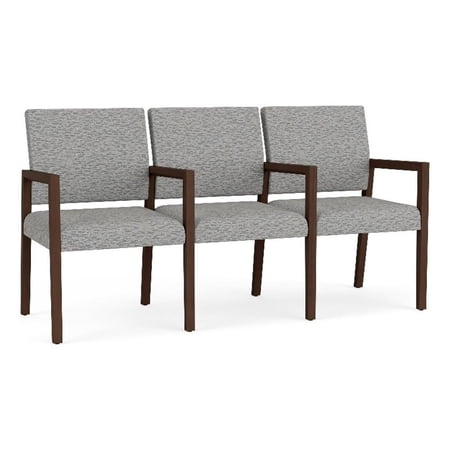 Pemberly Row Waiting Reception 3 Seat Tandem Seating Wood Frame in Gray
