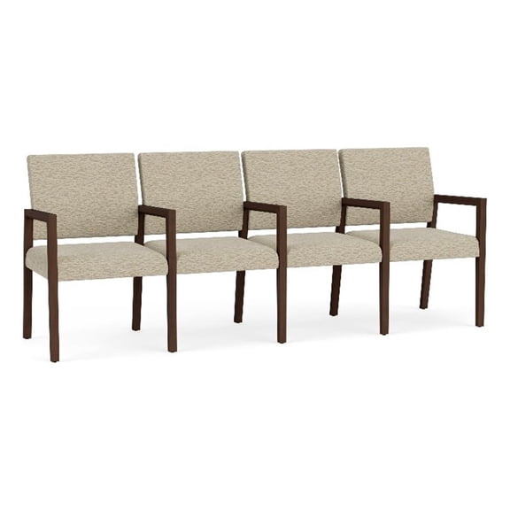 Pemberly Row Waiting Reception 4 Seat Tandem Seating Wood Frame in Beige