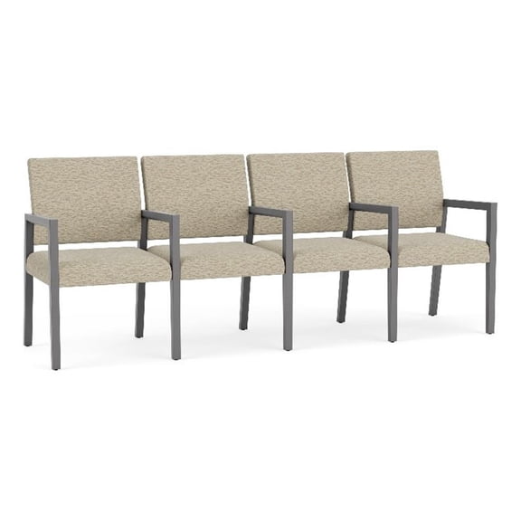 Pemberly Row Waiting Reception 4 Seat Tandem Seating Wood Frame in Beige