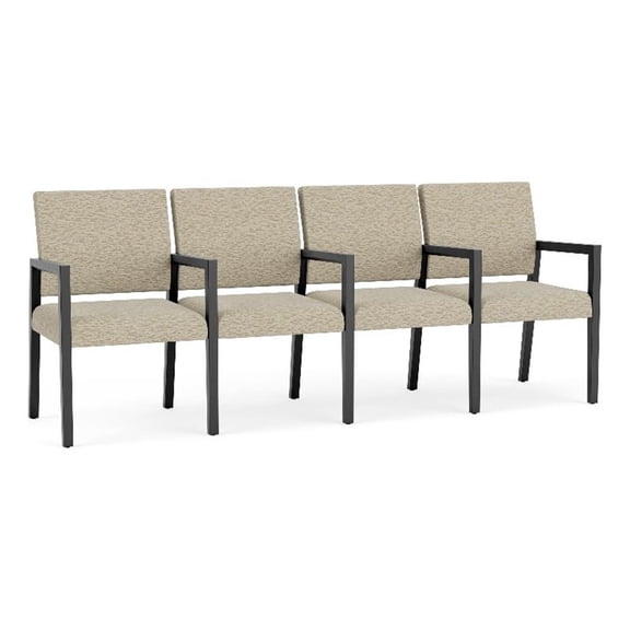 Pemberly Row Waiting Reception 4 Seat Tandem Seating Wood Frame in Beige