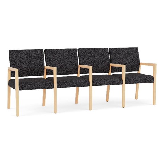 Pemberly Row Waiting Reception 4 Seat Tandem Seating Wood Frame in Black
