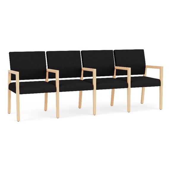 Pemberly Row Waiting Reception 4 Seat Tandem Seating Wood Frame in Black