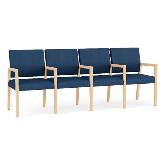 Pemberly Row Waiting Reception 4 Seat Tandem Seating Wood Frame in Blue