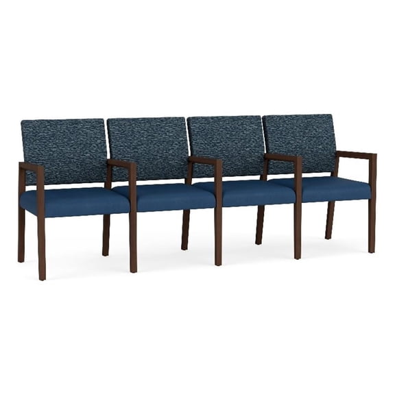 Pemberly Row Waiting Reception 4 Seat Tandem Seating Wood Frame in Blue