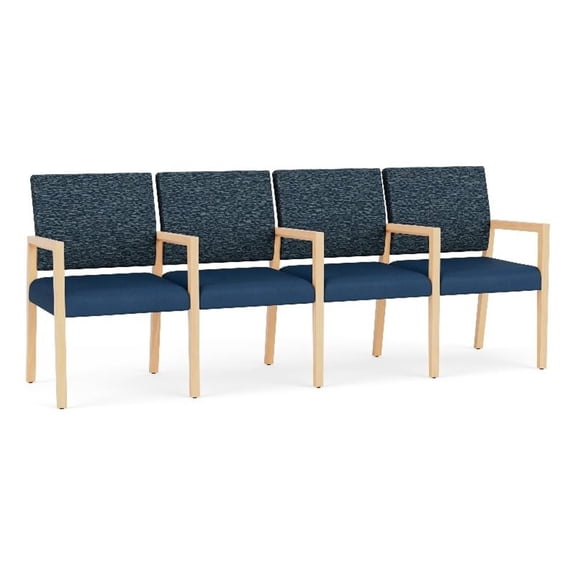 Pemberly Row Waiting Reception 4 Seat Tandem Seating Wood Frame in Blue