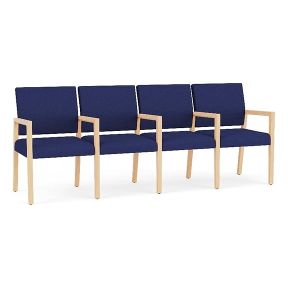 Pemberly Row Waiting Reception 4 Seat Tandem Seating Wood Frame in Blue