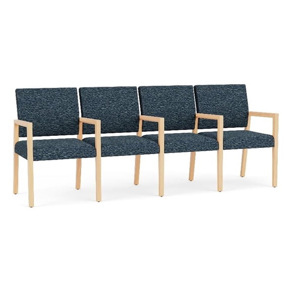 Pemberly Row Waiting Reception 4 Seat Tandem Seating Wood Frame in Blue