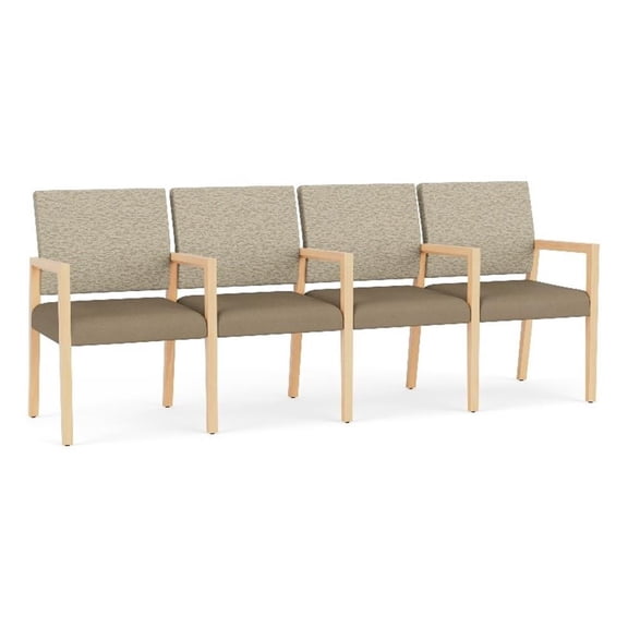 Pemberly Row Waiting Reception 4 Seat Tandem Seating Wood Frame in Brown