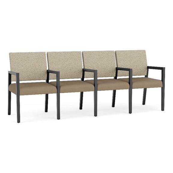 Pemberly Row Waiting Reception 4 Seat Tandem Seating Wood Frame in Brown
