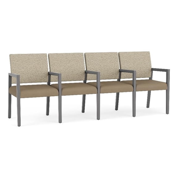 Pemberly Row Waiting Reception 4 Seat Tandem Seating Wood Frame in Brown