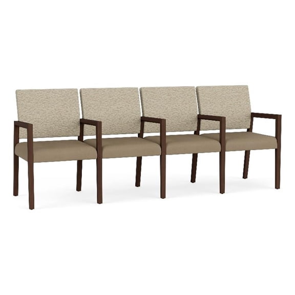 Pemberly Row Waiting Reception 4 Seat Tandem Seating Wood Frame in Brown