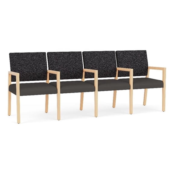 Pemberly Row Waiting Reception 4 Seat Tandem Seating Wood Frame in Gray