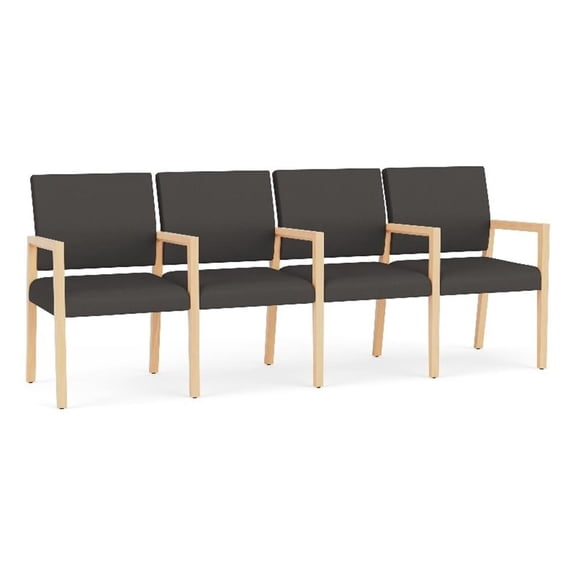 Pemberly Row Waiting Reception 4 Seat Tandem Seating Wood Frame in Gray