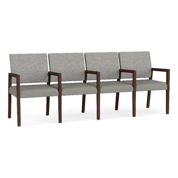 Pemberly Row Waiting Reception 4 Seat Tandem Seating Wood Frame in Gray