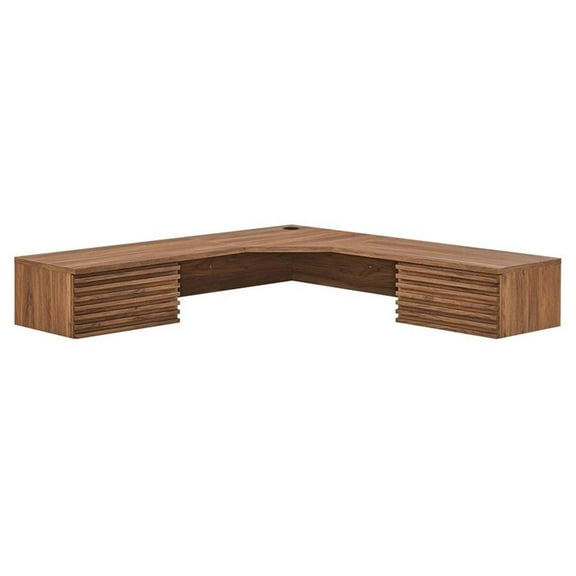 Pemberly Row Wall Mount Corner Modern Wood Office Desk in Walnut
