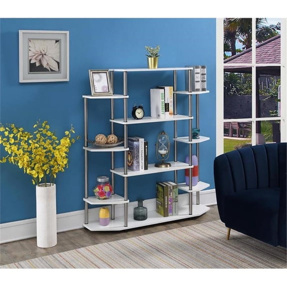 Pemberly Row Wall Unit Bookcase in White Wood and Stainless