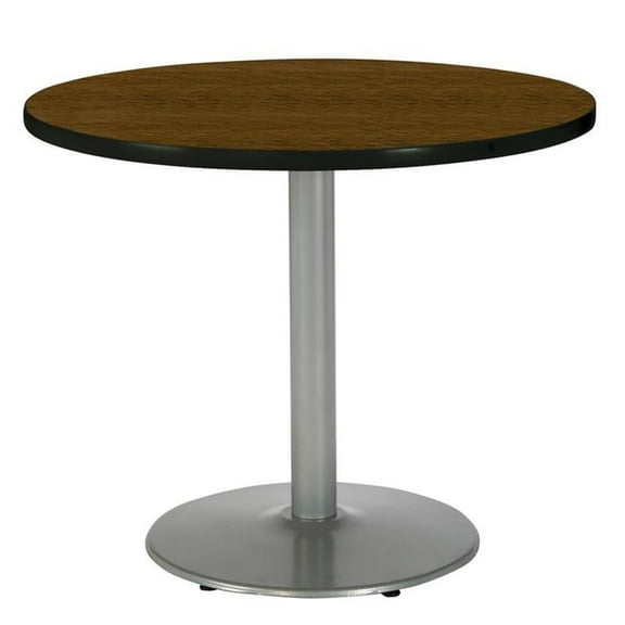 Pemberly Row Walnut 30in Breakroom Table with Round Silver Base