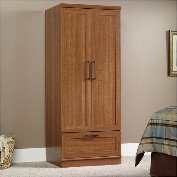 Pemberly Row Wardrobe Armoire with 1-Drawer in Sienna Oak