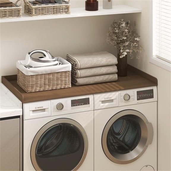 Pemberly Row 27.5 D x 54 W Washer Dryer Countertop Edge Rails in Modern Walnut