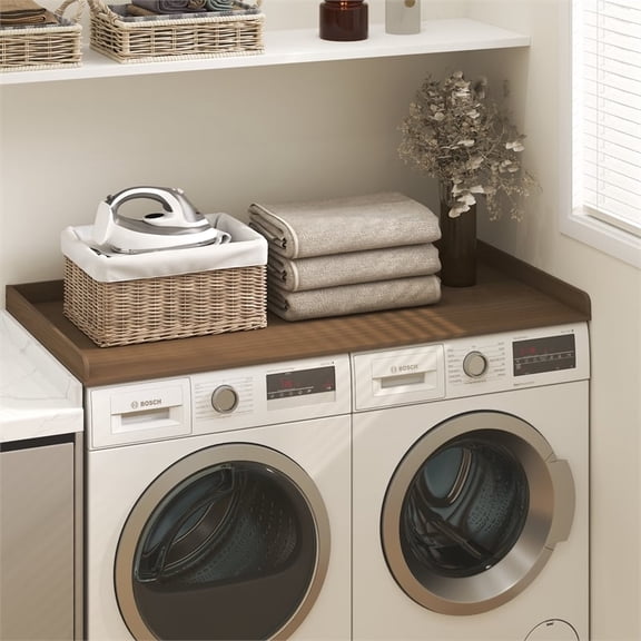 Pemberly Row Washer Dryer Countertop with Edge Rails in Modern Walnut