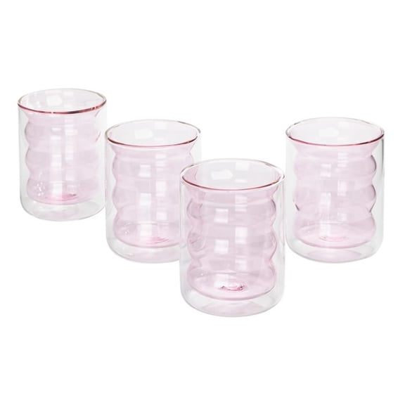 Pemberly Row Waves Transitional Glass Water Glasses in Blush (Set of 4)