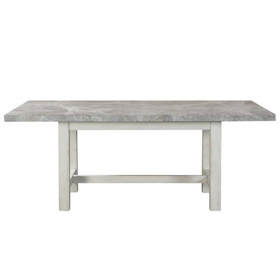 Pemberly Row Weathered White Wood and Marble Top Dining Table