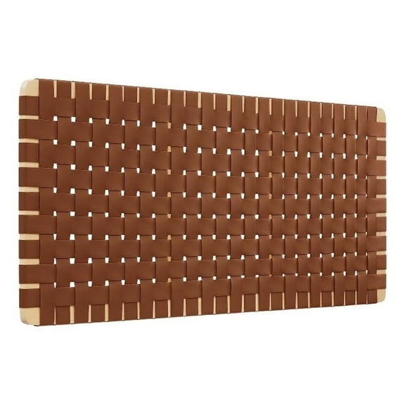 Pemberly Row Weave Vegan Leather Full Headboard in Natural Brown